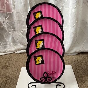 Barbie Pink and Black Striped Plate Collection—FAO Swartz 1995–Set of 4